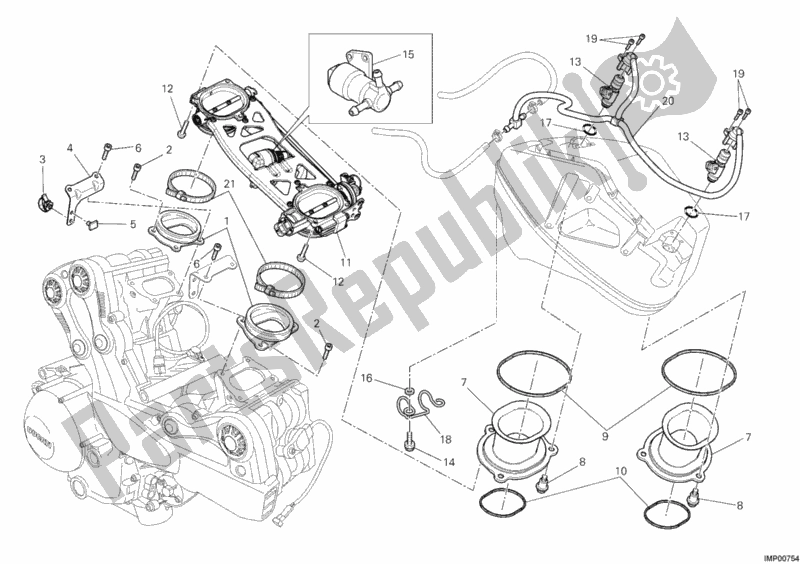 All parts for the Throttle Body of the Ducati Streetfighter 848 USA 2012